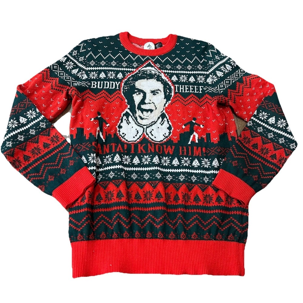Buddy The Elf Ugly Christmas Sweater Graphic Size Small Red & Green